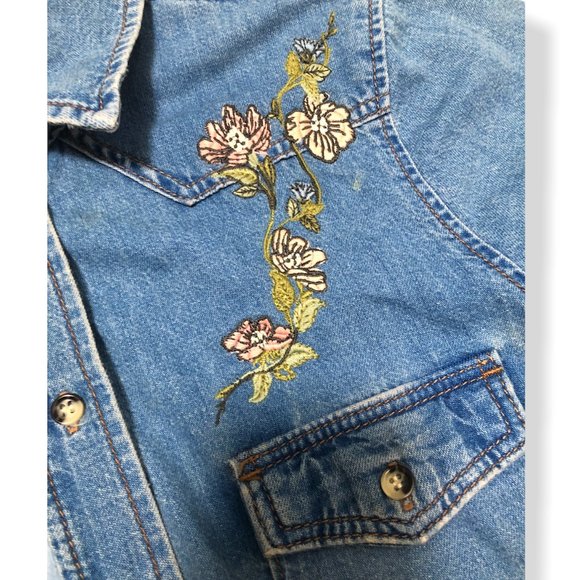 Topshop Moto | Denim Shirt with Flower Embroidery - Picture 2 of 2